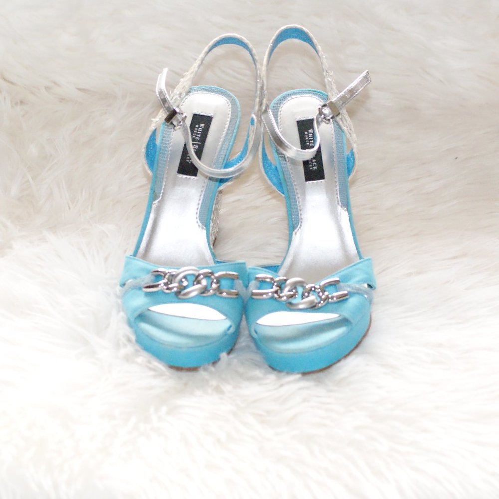 White House Black Market silver & blue wedges heel